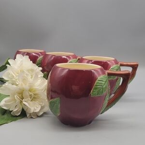Rare Vintage Franciscan Apple Pattern 16 oz Sculptured Apple Mugs - Set of 4